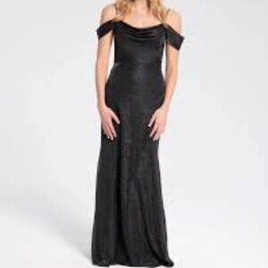 Hayley Paige Liquid Metallic Off the Shoulder Gown - size 12